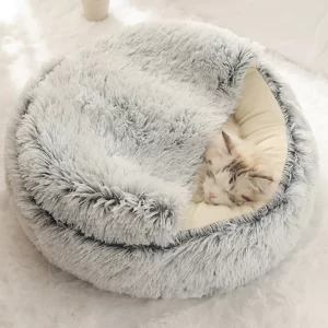 Cama com capuz fofa redonda para gatos, caverna aconchegante, rosquinha calma, anti-stress, gatos internos ou cão pequeno