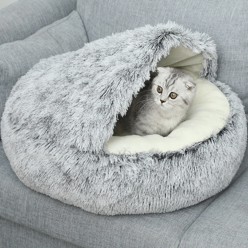 Colch-o-de-gato-semi-fechado-Canil-bonito-do-animal-de-estima-o-Protetor-macio-do-4