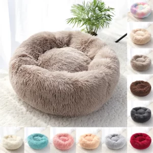 Macio calmante cama de cachorro longo pelúcia donut pet cama hondenmand redonda ortopédico espreguiçadeira saco de dormir canil gato filhote de cachorro sofá cama casa